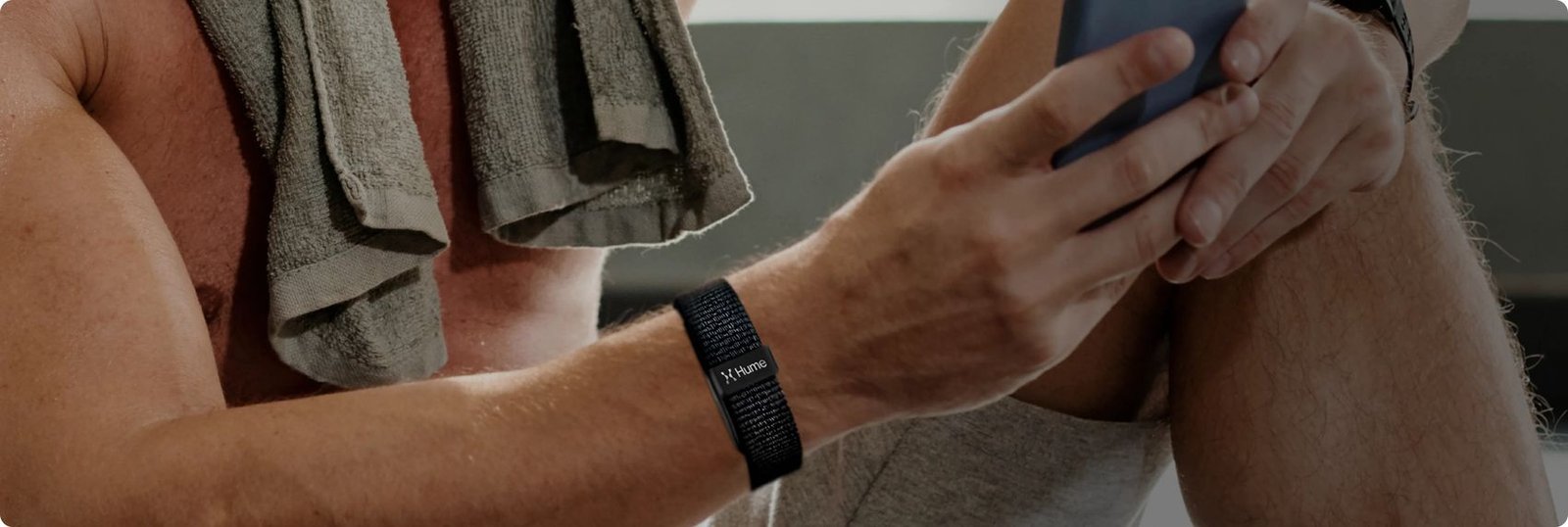 Hume Band 2.0 worn on wrist — real-world user wearing the longevity wearable tracker